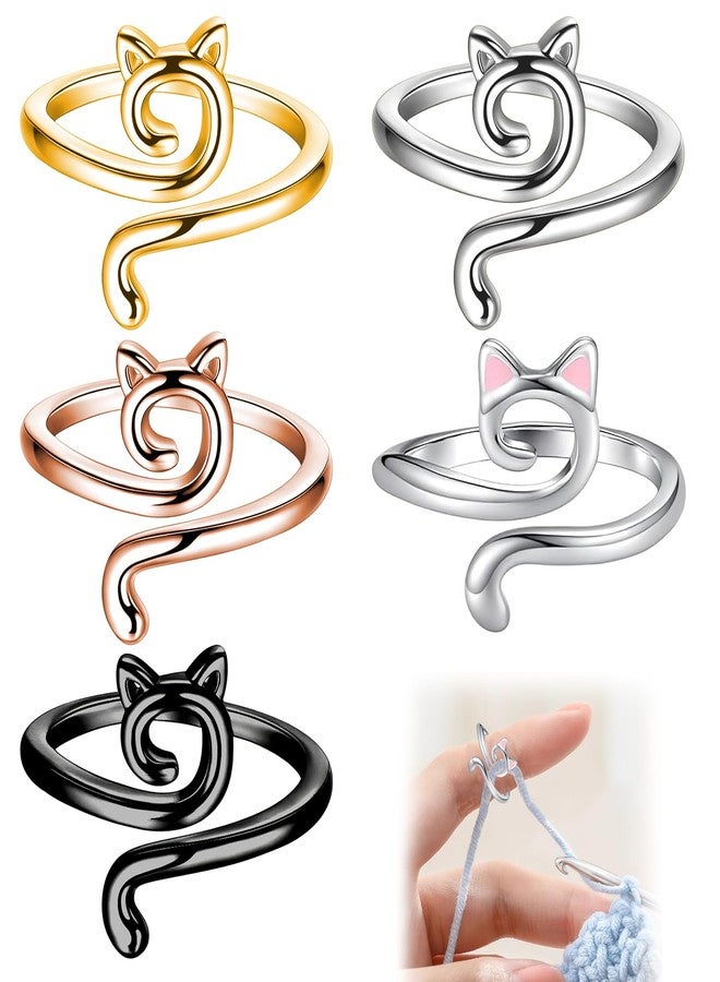TecoKart Women's® 5Pcs Crochet Ring For Finger | Adjustable Crochet Tension Ring | 5 Styles Cat Yarn Guide Crochet Tool For Crocheting and Knitting | Durable Yarn Control Crochet Accessory - Image 1